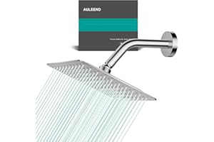 AULEEND Square Rain Shower Head, High Flow Stainless Steel,Work with Any Decorative Style，All Metal Rainfall Shower Head (Brushed Nickel, 8)