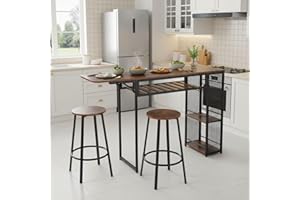 Warmiehomy Foldable Breakfast Bar Table and Stools Set of 2, Kitchen Bar Table with Storage Shelf, 3pcs Compact Dining Room Set for Kitchen Island, Dining Room, Living Room, Apartment