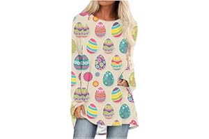 ‎MASRIN Frohe Ostern Locker Lang Pullover Damen Longshirt Modisches Ostereier Osterhase Druck T-shirt Sommer O-ausschnitt Kurzärmlige Tops Hase Loose Fit Tunika Bluse Karnevals Kostüm T Shirt Für Frauen