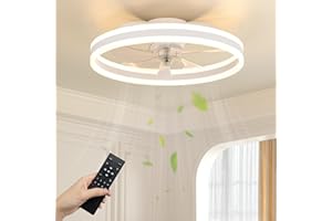 NIORSUN 50cm Ceiling Fans with Lights and Remote, 6 Speeds and 3000K-6500K Dimmable Quiet Ceiling Fan Light, Smart Modern LED Fan Lights Ceiling for Bedroom Living Room Dining Room (White)