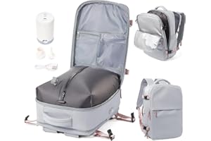 WEPOET Zaino Sottovuoto Viaggio Ryanair 40x30x20 Zaino da Viaggio Aereo Bagaglio a Mano con Sottovuoto Zaini Easyjet 45x36x20 Vacuum Backpack con Porta Scarpe(Grigio)