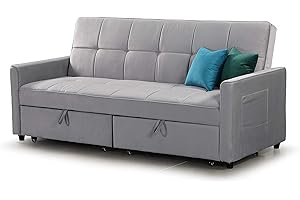 Honeypot Sofa Bed - Elegance 3 Seater Sofabed - Grey Velvet Upholstered Pull Out Double Sofa Bed for Living Room | Set Up Included | Made in EU | Built to Last (Grey)
