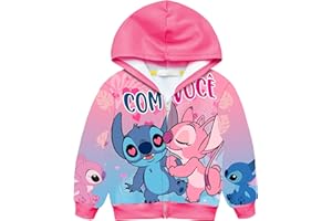 Bonamana Stitch Felpa con cappuccio blu per bambini, stampa 3D, per ragazze e ragazzi con zip Up, calda idea regalo per bambini