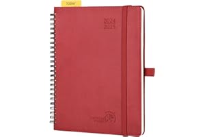 ‎POPRUN POPRUN Kalender 2024 2025 Wochenplaner Ringbuch mit Softcover, ca. A5 (22 x 16,5 cm), 17-Monate-Terminplaner (Aug.2024-Dez.2025) 1 Woche 2 Seite mit FSC®-Zertifiziertem Papier - Burgunderrot