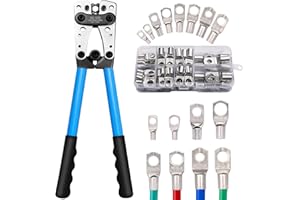 DYDHRER Crimpzange Set,HX-50B Batteriekabelschuh Crimpzangen Handelektrikerzange mit 60 Kabelschuhe AWG 10-0,6/10/16/25/35/50mm2,Aderendhülsenzange-Batteriekabelschuh Krimpzange mit Anti-Rutsch-Griff
