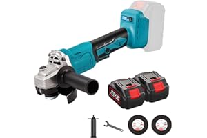 UOEONR Meuleuse d'angle sans fil 125 mm, Meuleuse d'angle 21V 1000W avec 2 Batteries, 3 vitesses,13000RPM Moteur Sans Balais, Disqueuse sans fil pour poncer, couper (2 Batteries)