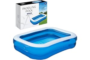 SA Products 2.6M Paddling Pool for Kids and Adults, Inflatable Swimming Pool with Self-Adhesive Repair Patch, Rectangular Large Pool