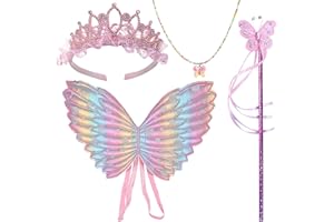 DKDDSSS Ali di Fata, Ali di Fata Bambina, Bacchetta da Fata, Ragazza Paillettes Tiara Corona, Collana Perline a Forma di Farfalla, per Feste A Tema Carnevale O Fata, Halloween Compleanno Cosplay