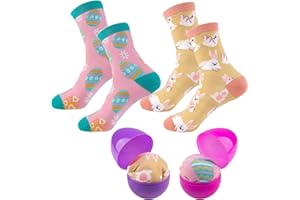 Joxessaien Socken Ostern Geschenk, 2 Paar Socken mit Hähnchen, Kaninchenmuster, Ostereier und Hähne, Damen Männer Erwachsene