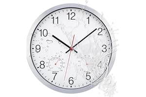 ACCSHINE Orologio da parete per esterni - con termometro e igrometro Orologio da parete senza ticchettio Silenzioso 30cm Quarzo a batteria Grande orologio da parete Deco da giardino (Bianco)
