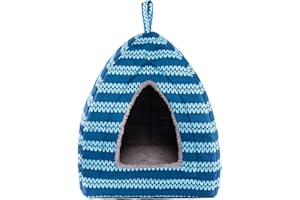 Hollypet Cat Bed Kitten Bed Self-Warming 2-in-1 Foldable Comfortable Igloo Triangle Pet Tent House, Blue Moire