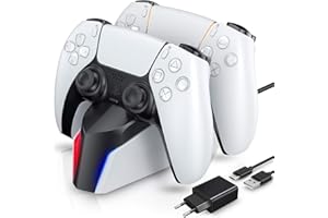 ECHTPower Caricatore Controller per PS5, 2H Rapido, con Adattatore di Alimentazione, PS5 Base di Ricarica con Indicatore LED, Caricatore Joystick PS5 Compatibile con Playstation 5 Controller
