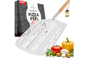 SEFINSECIMI 12x14 Inch Perforated Pizza Peel – Lightweight Aluminum Pizza Paddle with Wooden Handle – Heat-Resistant, Non-Stick & Professional-Grade for Pizza Ovens, Baking & Grills
