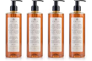 Prija Gel Vitalizante 2 en 1 de Ducha y Champú con Extracto de Ginseng, Hidratante y Energizante para Cabello y Cuerpo con Dosificador, Gel de Ducha Lujoso 4 x 380ml