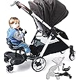 Buggy Board with seat, Standing Board, Toddlers Stroller Board Kiddy Board Stable Two Wheel Design with Seat, Standing Board fits Any Pushchair (2in1 Dark Black)