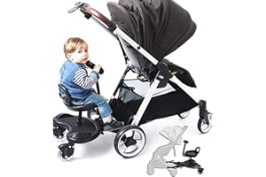 HOLDONELIGHT Buggy Board with seat, Standing Board, Toddlers Stroller Board Kiddy Board Stable Two Wheel Design with Seat, Standing Board fits Any Pushchair (2in1 Dark Black)