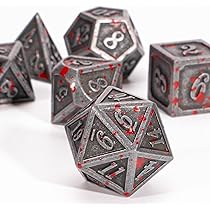 Set di 7 dadi in metallo a forma di dungeons e dragons, con splendida custodia regalo, per giochi da tavolo come DND Dungeons e Dragon (ottone antico con fiori blu