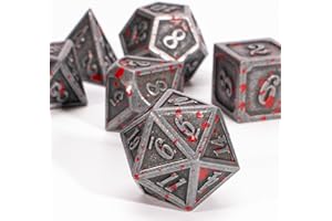 HNCCESG Dadi D & D in metallo per Dungeons and Dragons D20 per giochi da tavolo, RPG, MTG, Shadowrun Pathfinder (Sangue argentato)