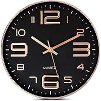 RYLAN 12" Silent Quartz Decorative Wall Clock Non-Ticking Classic Digital Clock Battery Operated Round Easy to Read Room…