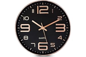 RYLAN 12" Silent Quartz Decorative Wall Clock Non-Ticking Classic Digital Clock Battery Operated Round Easy to Read Room/Home