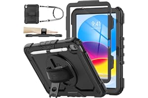 SEYMAC stock Case for iPad 10th Generation 10.9 Inch 2022, Full-Body Drop Protection with Screen Protector, Rotating Stand/Hand Strap & Pencil Holder for iPad 10 Case A2696/ A2757/ A2777, Black