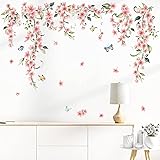 wondever Adesivi Murali Fiore Rosa Sticker da Muro Floreale Vite Appesa Farfalla Adesivi da Parete per Soggiorno Camera da Le