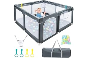 PBWZF Laufstall Baby, 130x130x66cm 300D Oxford-Gewebe Laufgitter Baby mit 50 Bällen & 4 Ziehringen & Tragetasche, Rutschfest Atmungsaktiv Playpen Baby Schutzgitter für Innen- & Außenbereich