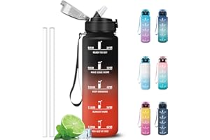 Grsta Borraccia 1 litro, Borracce con Indicatore del Tempo, Senza Perdite Borraccia Palestra con Cannuccia, Facile da Pulire, Bottiglia Motivazionale per Bici, Escursionismo, Ciclismo