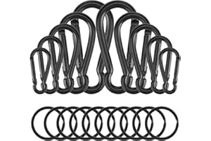 ELKFLEE 10Pcs Spring Carabiner Clips Heavy Duty Snap Hooks Carabiner with 10 Key Rings Aluminum Alloy Rope Connector Link Hooks for Outdoor Camping Hiking Fishing Traveling Backpack Swing, M4-M8 5 Sizes