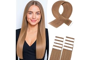 MY-LADY Extensiones Pelo Natural Adhesivas 10Piezas 45 cm 15g Castaño claro Balayage Cabello Extensiones Humano Largo Tape In Hair Extension Human Real Mujer(18Pulgadas, #06)
