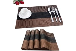 Fontic 6er Set Platzsets 30x45cm Platzdeckchen Rutschfest Abwaschbar Tischmatten PVC Abgrifffeste Hitzebeständig Tischsets, Platz-Matten für küche