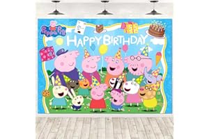 FYDZBSL Peppa Hintergrund Fotografie Peppa Geburtstag Fotografie Hintergrund Peppa Happy Birthday Hintergrund Cartoon Party Hintergrund Kinder Geburtstagsfeier Fotografie Hintergrund