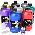 Nicpro 8 Colors Large Bulk Metallic Acrylic Pouring Paint Set (33.8 oz,1000 ml), Premixed High Flow Pour Paint Art Supplier Kit with Silicone Pour Oil, Gloves, Tablecloths for Beginner DIY, Ready to