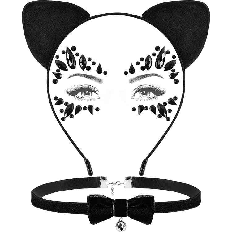 Katzenohren Stirnband & Halsband Mit Glöckchen – Set Für Damen & Mädchen, Cosplay, Party, Kostüm (Schwarz)