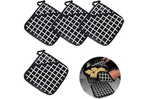 WUIOWPPIC Kitchen Pot Holders Thickened Cotton Heat Resistant Pot Holders Multifunction Pot Holders with Pocket Oven Square Pot Holder Hot Pads for Table Bowl Cup Kitchen Cooking Baking, Black Lattice, 4 Pcs