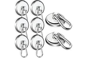 SWIHORAB Pack of 8 Magnetic Hooks, Extra Strong Neodymium Magnets with Hooks, 42 mm, 45 kg, Neodymium Magnetic Hooks with Rotating Carabiner, Strong Carabiner Magnetic Hooks, 360° Rotation, Magnetic Force,