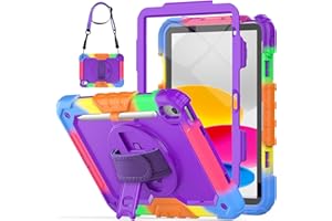 SEYMCY Kids Case for iPad (A16) 11th/10th Generation 2025 (11 inch)/2022 (10.9 inch), Full-body Shockproof with Screen Protector, Rotating Stand & Hand Strap, Carrying Strap, Pencil Holder, Purple