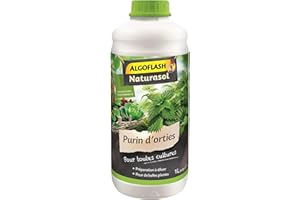 ALGOFLASH NATURASOL Purin d'orties liquide, Jusqu'à 20 L, Bouchon doseur inclus, 1L, ALPURIN, Vert
