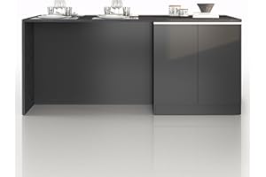 WHOUS Isola Cucina SOLE con 4 Ante, Tavolo da Pranzo e Piano di Lavoro, Ideale per Open Space e Spazi Ridotti, 200x90x90 cm, Antracite Opaco e Report