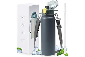 SEASEVEN 800ml Metal Water Bottles with Straw, Stainless Steel Water Bottle(Black)