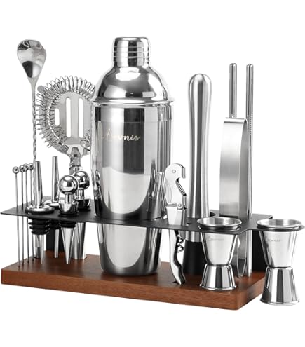 Mixology Bartender Kit : Barre De 11 Pièces Ustensiles De Cuisine Avec Support En Bois Rustique – Perfect Home Appli Kit Et Ensemble De Shaker à Cocktail Pour Une Expérience Remarquable Drink