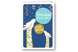 Editions Cely Carte FÉLICITATIONS NAISSANCE BÉBÉ - toucher Velours - dorures Or - gaufrage relief - enveloppe incluse - Format 12 x 17cm - papeterie premium (Garçon)