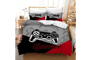 Leleyouzer Set di Biancheria da Letto Gamepad 135x200 cm,Set di Copripiumini da Gioco Stampati in 3D,1 Copripiumino e 2 Federe 50×75 cm