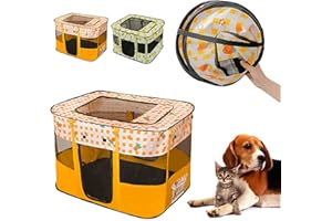 URCREAT Welpenauslauf Faltbar Welpenlaufstall Tierlaufstall, Laufstall Hund Drinnen für Klein Mittel Groß, Katzengehege mit Tragetasche, Hundelaufstall für Wohnung Indoor(90x70x60cm, Yellow)