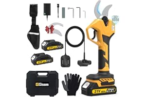 HIGHSAM Tijeras de Podar Electricas, Gisam Profesional 60MM Tijeras Eléctricas Podadora Electrica a Bateria con 2 x Baterías Recargables & LED Pantalla, Soporta El Ajuste de Apertura (1-Con 2x2Ah Batería)