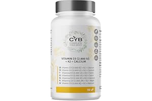 CYB COMPLETE YOUR BODY CYB | Vitamina D Integratore Vitamine D3 K2 2000 UI 50µg - Vitamina K2 80µg - Calcio 500mg - 90 Compresse per 3 Mesi - Vitamine - Integratore Multivitaminico Quotidiano - Prodotto Vegetariano