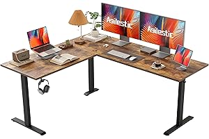 Agilestic L-Shaped Electric Standing Desk – 160 x 140 cm Height-Adjustable Ergonomic Corner Desk for Home Office, Sit-Stand Computer Desk, Brown