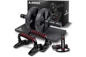 Amonax - Rodillo de rueda para abdominales con alfombrilla grande para ejercitar abdominales, doble rueda con modos de entrenamiento de fuerza dual en el gimnasio en casa