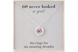 RareLove 60th Birthday Gifts For Women Jewellery,925 Sterling Silver 6 Rings Sapphire Birthstone Necklace,60 Birthday Gifts for Mum Best Friends,Six Rings for Six Decades