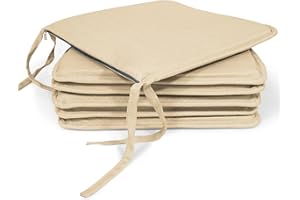 MANEMI Pack 6 Cojines para Silla 40x40x2cm - Cojín Decorativo con Textura de Bambú para Silla, Sofá o Comedor - Juego de Cojines de Asiento Estilo Rústico y Transpirable con Cintas de Sujeción,